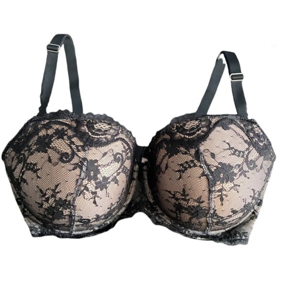 Victoria's Secret Dream Angels, lined demi bra, nude with black lace 38DDD - Picture 3 of 8